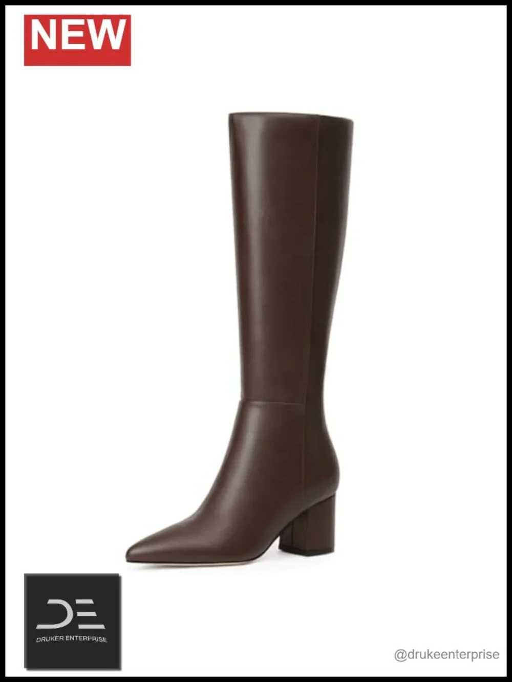Women's Knee High Boots Block Heel Pointed Toe Faux Leather Tall Boots Zip